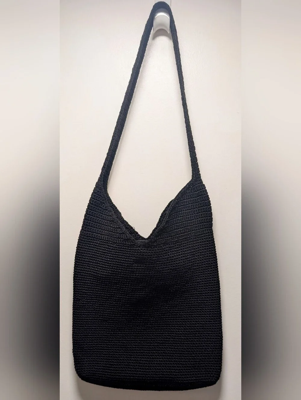 Vintage The Sak Sustainable Black Crochet Tight Weave Hobo Style, Zipper, Lined